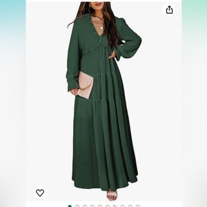 BLENCOT Womens Casual Floral Deep V Neck Long Sleeve Long dress